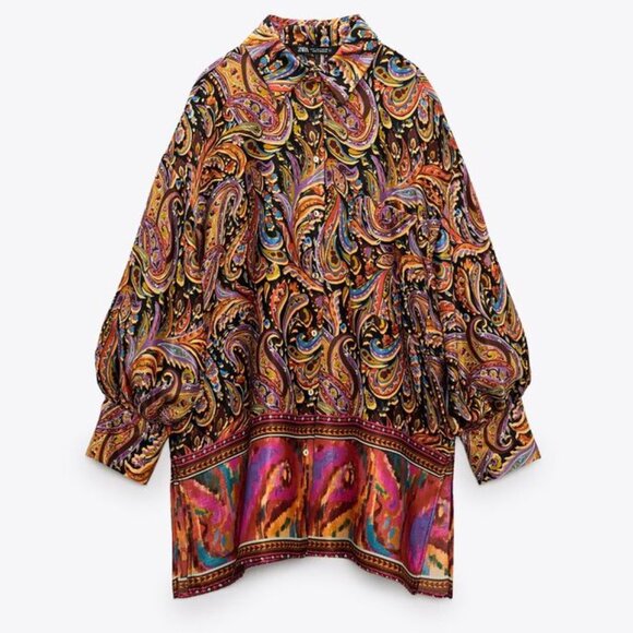 Retro ZARA Oversized Paisley Satin Blouse (M) - Picture 4 of 14